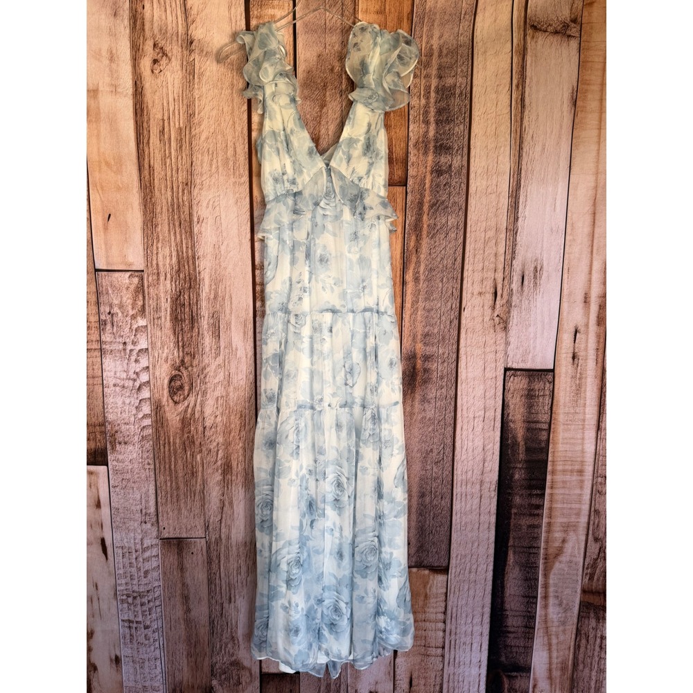 Aqua Light Blue Floral Maxi Dress